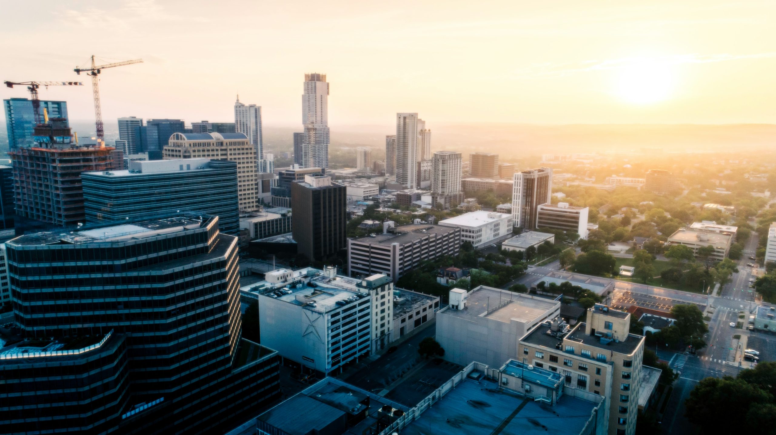 Austin city skyline at sunset.
